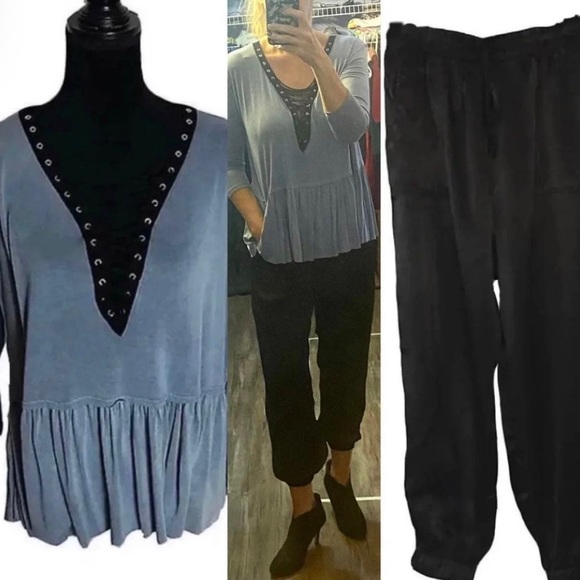 Peplum top with laced neckline - Picture 5 of 7